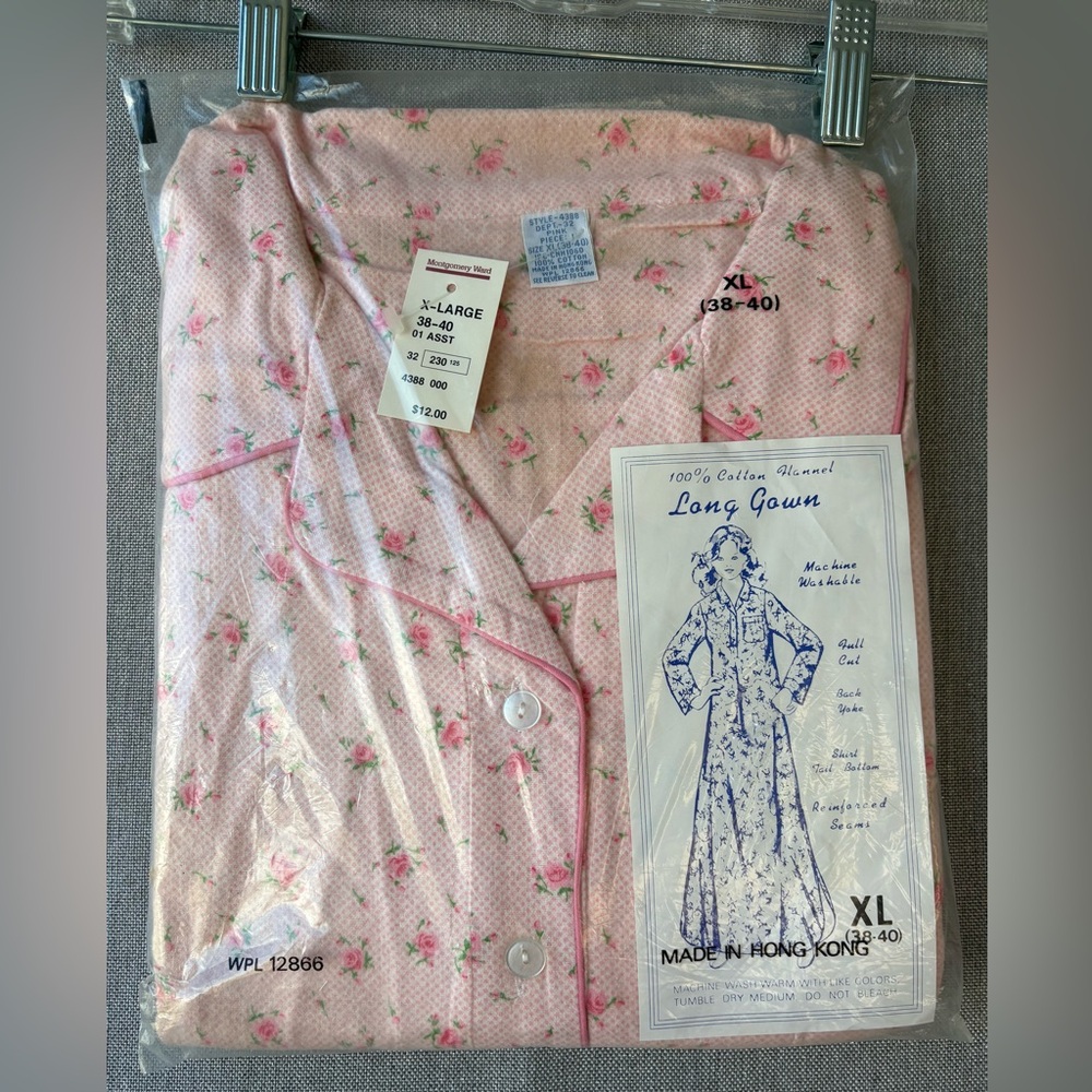 Vintage Pink Floral Long Gown Nightshirt XL 100% cotton